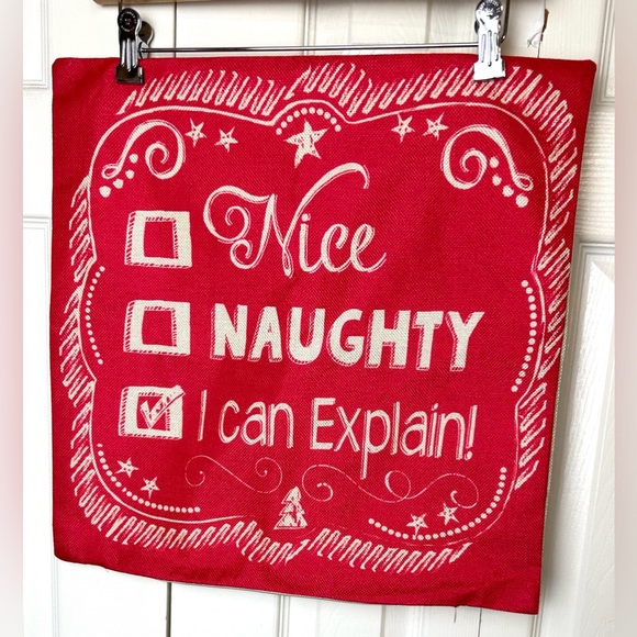 New Nice Naughty I Can Explain Pillow Case Cover Red Snowflakes Christmas Decor - Picture 2 of 7